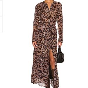 Cloth & Stone Anthropologie Cheetah Tan Brown Long Sleeve Button Down Maxi Med